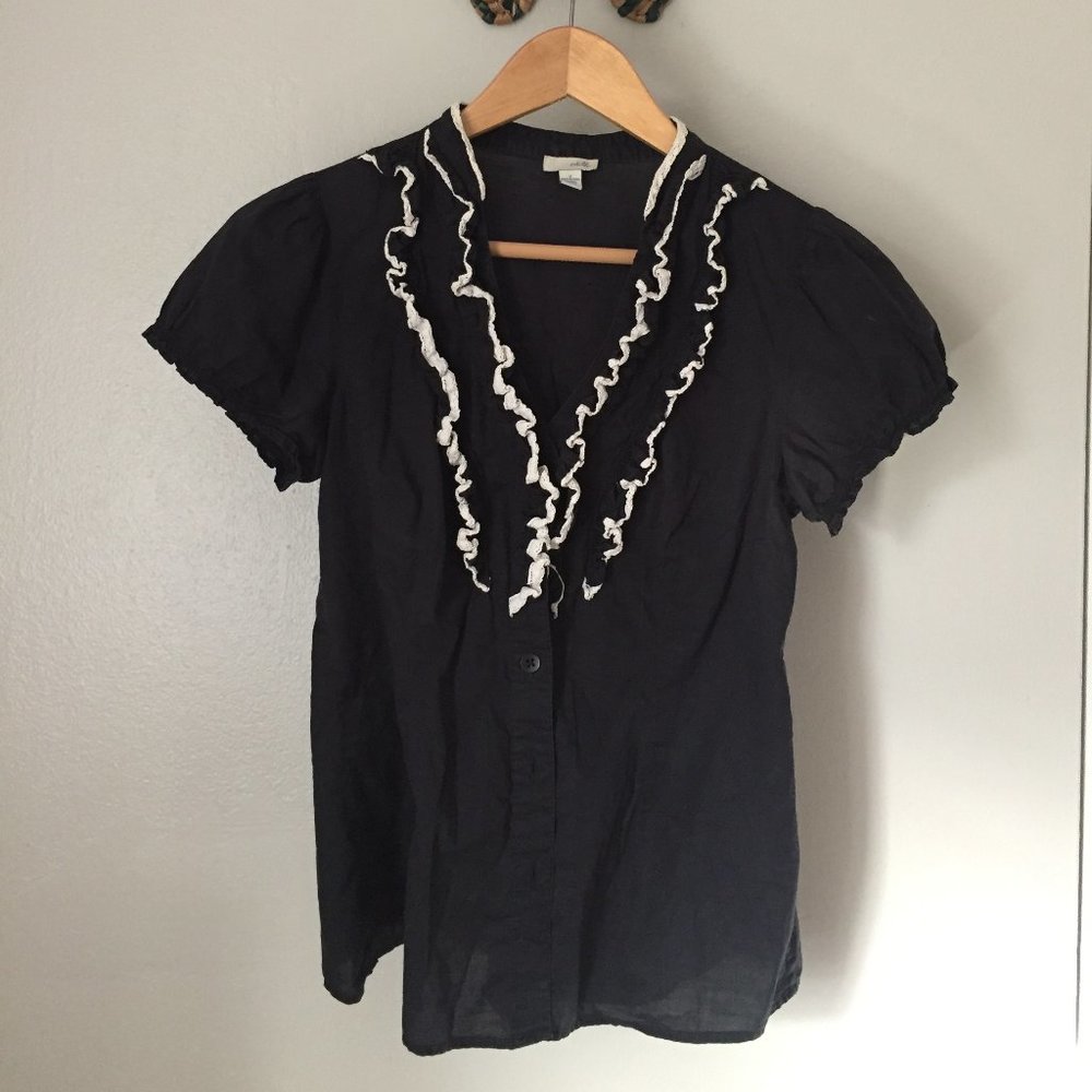 Anthropologie Black Blouse w/ lace detail